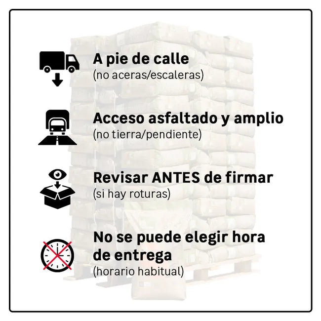 Palet completo · 70 sacos de 15 kg · 1.050 kg de pellet 100% pino