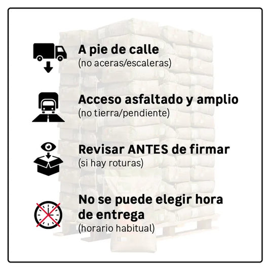 Palet completo · 70 sacos de 15 kg · 1.050 kg de pellet 100% pino